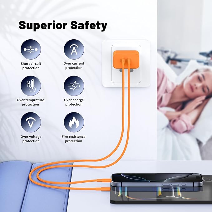 QZIIW Super Fast Samsung Charger Type C,45W Dual Port USB C Fast Charger Block [2-Pack] & Extra Long 60W 3/6/6/10FT USB C Cable - PD Quick Charging 3.0 for Samsung Galaxy S25 Ultra/S24+/S23 iPhone 17