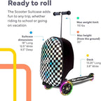 Lascoota Scooter Suitcase - Ride Suitcase for Kids - Carry Luggage & Kid Scooter - Lightweight Luggage with LED Lights - Checkered, 24 x 15 x 19 in, Unisex Child