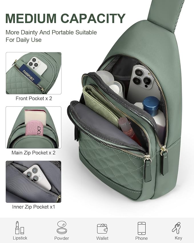 Capolo Sling Bag for Women Men Waterproof Crossbody Bags for Women Trendy Casual Fanny Pack with Convertible Shoulder Strap Chest Bag for Travel Hiking(Green, Medium)