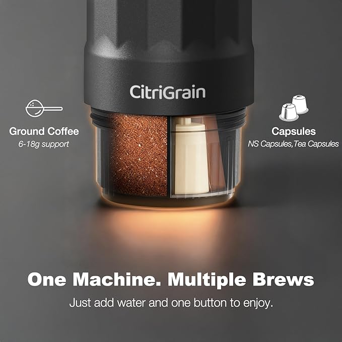 Portable Espresso Machine, Travel Coffee Maker with Carrying Bag and Stand, Fast Charging Espresso Maker with Self-Heating for Ground Coffee & NS Capsules, for Camping, RV, Hiking, Office