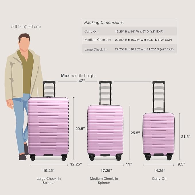 U.S. Traveler Boren Expandable Hardside Rugged Travel Luggage with 8 Spinner Wheels, Lavender, 3-Piece Set