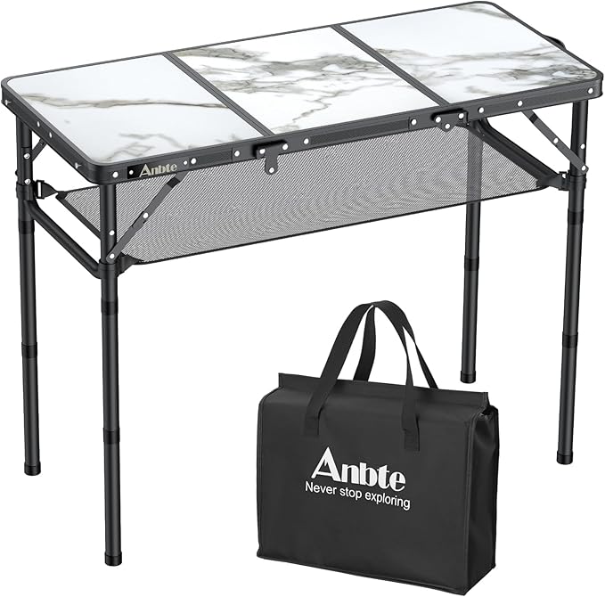Anbte Folding Camping Table, Aluminum Small Folding Table 3 Adjustable Height Max 27.5", Portable Table with Carry Handle, Lightweight, for Outdoor Indoor Travel Camping Picnic BBQ, 34.6" x 15.7"