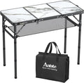 Anbte Folding Camping Table, Aluminum Small Folding Table 3 Adjustable Height Max 27.5", Portable Table with Carry Handle, Lightweight, for Outdoor Indoor Travel Camping Picnic BBQ, 34.6" x 15.7"