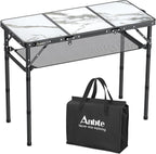 Anbte Folding Camping Table, Aluminum Small Folding Table 3 Adjustable Height Max 27.5", Portable Table with Carry Handle, Lightweight, for Outdoor Indoor Travel Camping Picnic BBQ, 34.6" x 15.7"