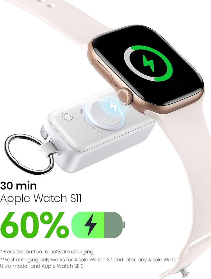 INIU 3-in-1 Portable Charger, Small 5000mah Power Bank with Built-in USB C Cable and Watch Charger, 20W PD Fast Charging Battery Pack, Travel Charger for iPhone 16 15, Apple Watch, etc