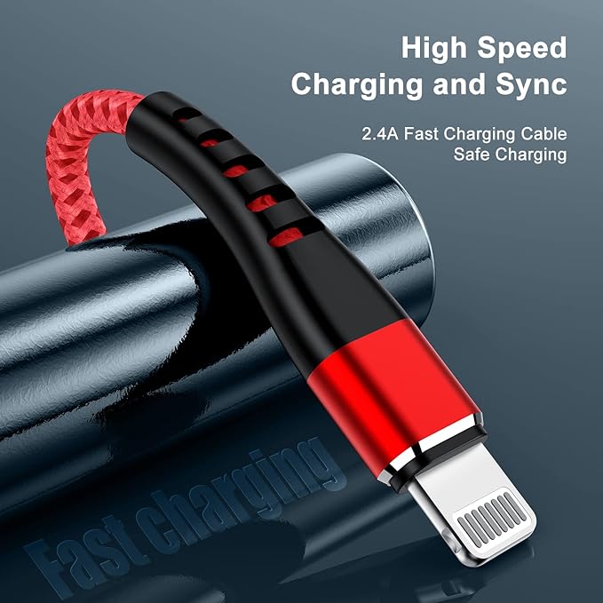 Essri 2Pack for iPhone Charger Cord 3FT, Lighting Cable 3 Feet to USB Charging Cable, Nylon Braided Charging Cord 3 Foot Compatible with iPhone 14 13 12 11 X XS XR 15 Pad -Red