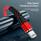 Essri 2Pack for iPhone Charger Cord 3FT, Lighting Cable 3 Feet to USB Charging Cable, Nylon Braided Charging Cord 3 Foot Compatible with iPhone 14 13 12 11 X XS XR 15 Pad -Red