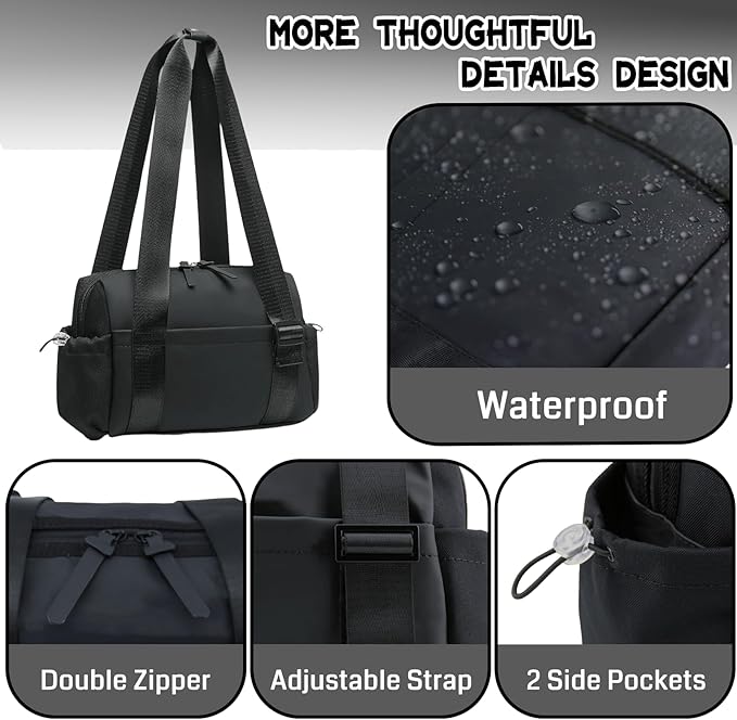 Mini Gym Bag for Women Mini Duffle Bag with Wet Compartment Waterproof, small gym bag for women, Cute Gym Tote Bag (Black)