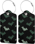 2 Pack Luggage Tags for Suitcases, PU Leather Bag Tag with Privacy Cover Address Card Travel Essentials-Bat Halloween