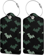 2 Pack Luggage Tags for Suitcases, PU Leather Bag Tag with Privacy Cover Address Card Travel Essentials-Bat Halloween