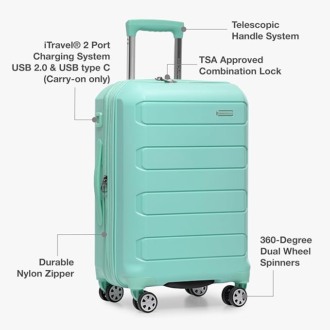 Traveler's Choice Pagosa Hardshell Expandable Luggage with Spinner Wheels, Mint, 2-Piece Set (22/26)