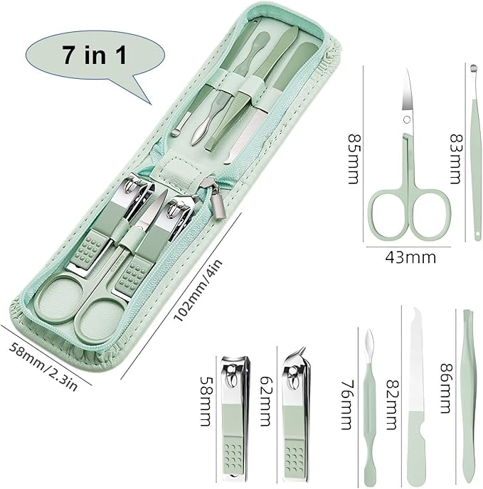 Manicure Set Nail Clippers Pedicure Kit -7 Pieces Stainless Steel Travel Nail Kit, Travel Essentials Purse Essentials Professional Grooming Kits, Manicure Kit with Zipper Portable Pack