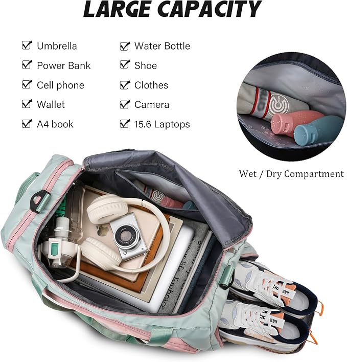 Eslcorri Gym Duffle Bag for Women Men, Sports Backpack with Wet & Shoe Compartment, Fitness Overnight Weekender Bag for Yoga, Swim, Travel (C, Orange)