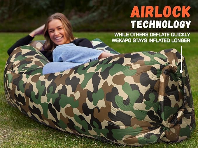 WEKAPO Inflatable Couch Air Lounger Chair - Camping & Beach Accessories, Portable Blow up Sofa for Hiking, Lawn, Indoor/Outdoor Movies & Music Festivals. Lightweight and Easy to Set Up Air Hammock