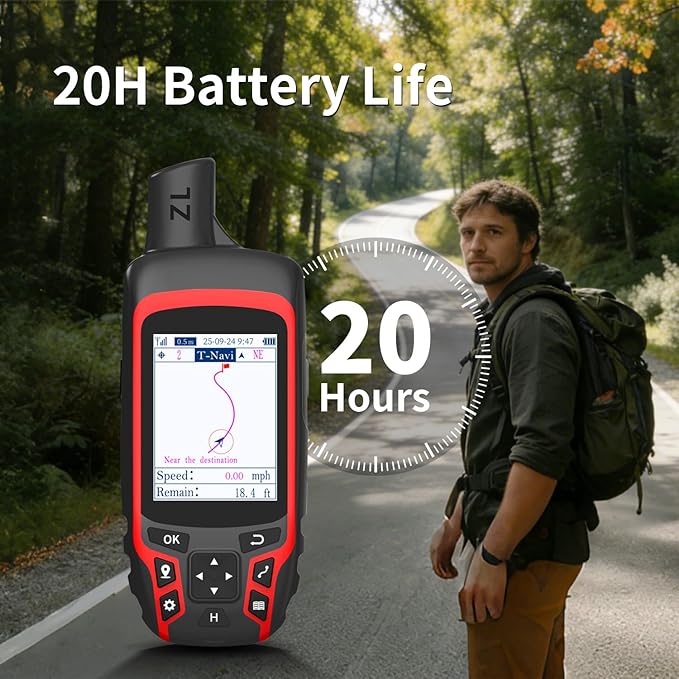 A6 Handheld GPS for Hiking, Rugged Waterproof GPS Navigator with 20 Hrs of Battery Life, 2 Navigation Mode, 2.4" Color Display and GPS Compass, Moon Phase Information