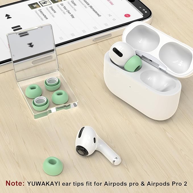 3 Pairs Replacement Ear Tips for AirPods Pro 1st & 2nd Generation with Noise Reduction Hole, Silicone Ear Tips for AirPods Pro with Portable Storage Box and Fits in Charging Case(Medium, Mint Green)