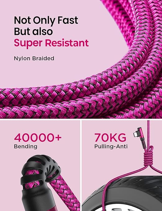 AINOPE Type C Cable [2-Pack, 6.6ft] 3.1A Type C Charger Fast Charging Right Angle, Resistant Nylon Braided S9 Charger Compatible with Galaxy S10 S9 Plus S21, Note 10 9 LG, USB C Cable