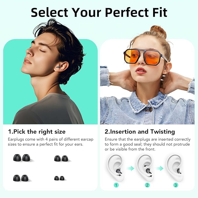 Ear Plugs for Sleeping Noise Cancelling, 50dB Soft Earplugs for Concert, Reusable Ear Plugs for Noise Reduction with Case & 8 Eartips, for Sleeping, Concert, Working, Studying, Traveling (Black)
