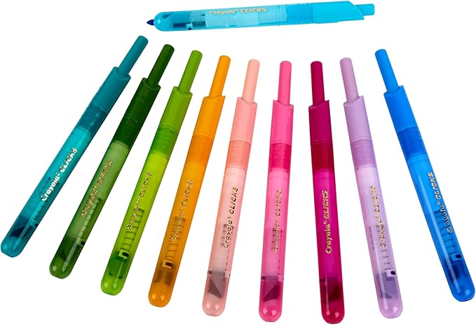 Crayola Clicks Retractable Markers Bold (10ct), Teacher Classroom School Supplies, Spring Crafts, No Dry Washable Markers for Kids