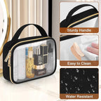 Wedama Clear Toiletry Bag, 2 Pack Clear Makeup Bags with Handles, Large Travel Bags PVC Cosmetic Bag for Women and Men, Carry on Airport Airline Compliant Bag, Black