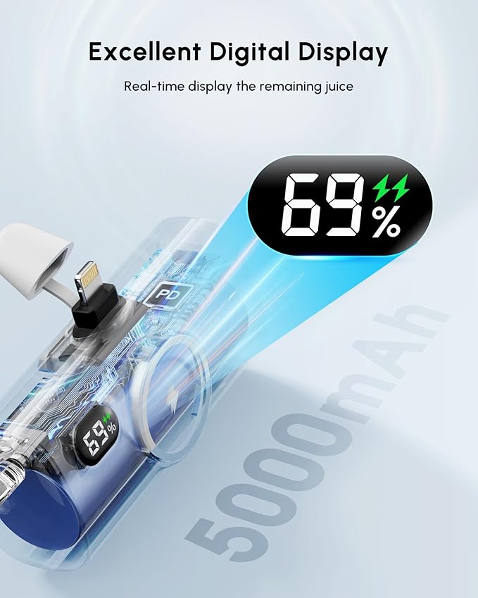 Small White Portable Power Bank for iPhone 13/12/14 Series,5000mah Mini Battery Charger for Lightning Port, Portable Battery Pack Backup Emergency Power Charger