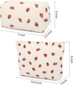 SOIDRAM 2 Pcs Cute Makeup Bag Large Cosmetic Bag Toiletry Bag Makeup Pouch Travel Bag Organizer Cute Makeup Brushes Aesthetic Accessories Storage Bag for Women Strawberry Beige