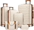 6 Piece Luggage Sets with Bags, Lightweight Expandable Checked Luggage Sets, Hardshell ABS Spinner Wheels Carry on Suitcase with TSA Lock, for Travel, Women Men (Cream Brown, 18/20/24/28inch+2bags)