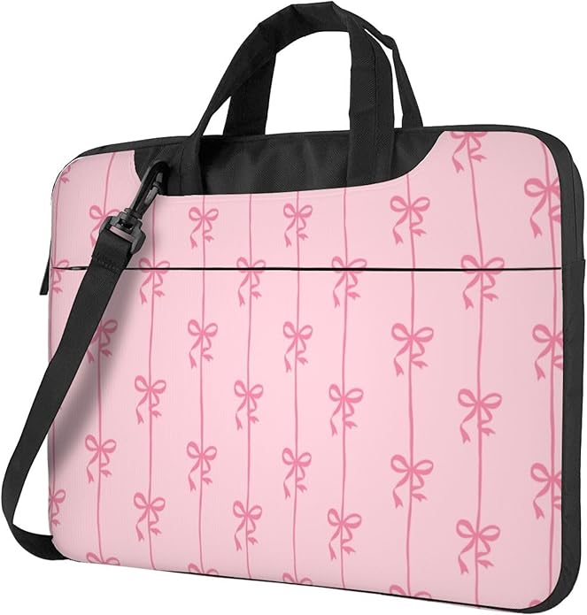 Laptop Bag for Women & Men, Laptop Carrying Case Laptop Sleeve Pink Ribbons Bow Colorful Cartoon Water Resistant Computer Case Messenger Shoulder Bag for 14 Inch Laptop Briefcase