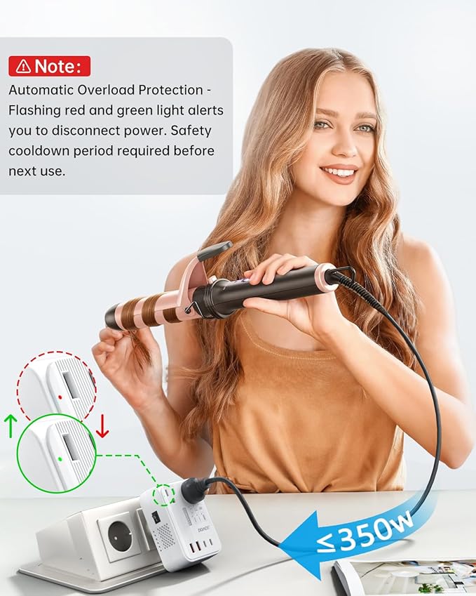 DOACE 220V to 110V Converter - 350W Cordless Voltage Converter US to Europe Power Adapter Combo with 4-Port USB Charging & Worldwide Plugs (UK/AU/US/EU) for Hair Straightener, Curler, Phone