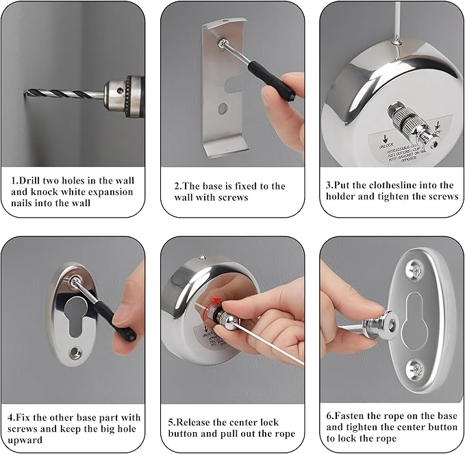 Retractable Clothesline,Stainless Steel Clothing Line Dryer Wall Mounted for Shower Room Bathroom Laundry (Sliver)