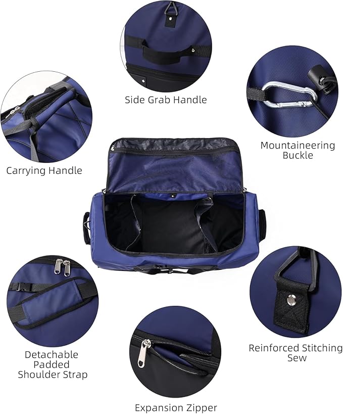 Rolling Duffle Bag with Wheels,110L/140L Expandable Soft-Sided Foldable Duffle Bag with 2 Rubber Wheels,Packable 32” Rolling Carry-On with Multi-Pockets & Compartments (Dark blue)