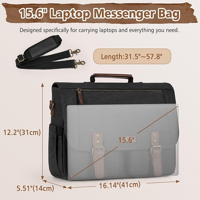 RAINSMORE Messenger Bag for Men 15.6-17.3 Inch Laptop Bag Water-resistant Canvas Briefcase Computer Satchel for Work College