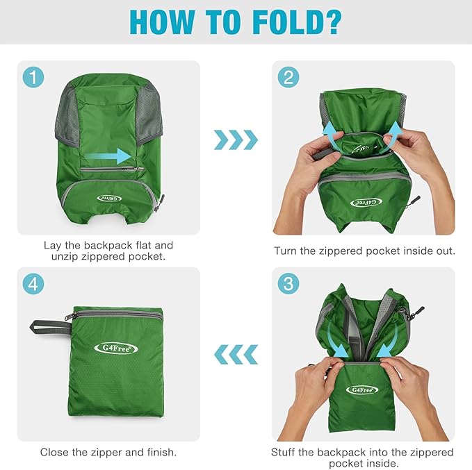 G4Free Lightweight Packable Hiking Backpack for Men Women Small Hiking Daypacks Foldable Shoulder Pack Casual Outdoor Bag 11L