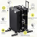 Krute Aluminum Frame Luggage 28 Inch Checked Suitcase with Spinner Wheels TSA Approved No Zipper Hard Shell Luggage PC+ABS Travel Suitcase Black