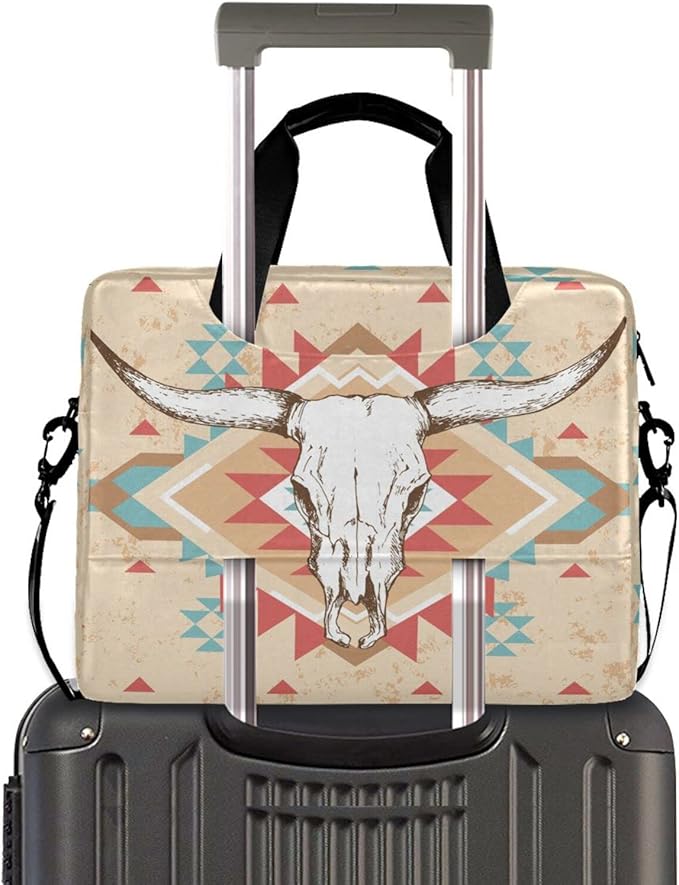 Laptop Bag 15.6 inch, Waterproof Laptop Case with Strap, Protective Laptop Carrying Case for Women&Men, Western Cow Skull