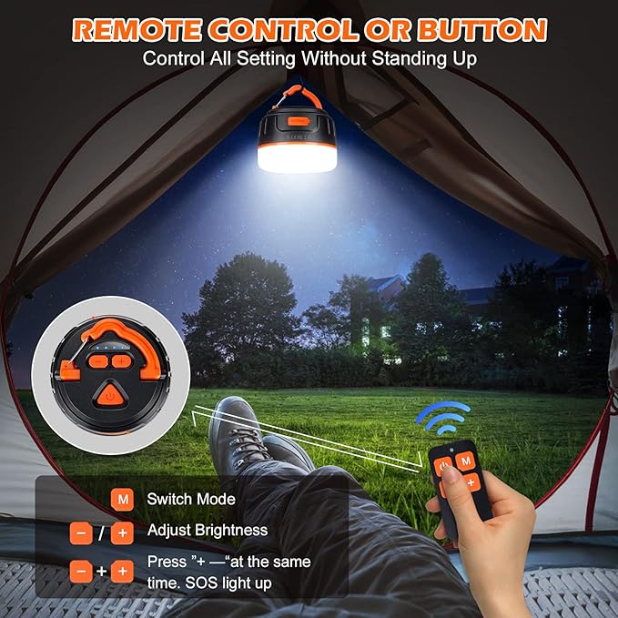 Yonktoo Rechargeable LED Camping Lantern 1000LM, 300H Runtime, 6400mAh, IPX5 Waterproof Tent Light for Camping, Hiking, Power Outages, Home, Emergency Use - Wireless Remote Edition,Orange