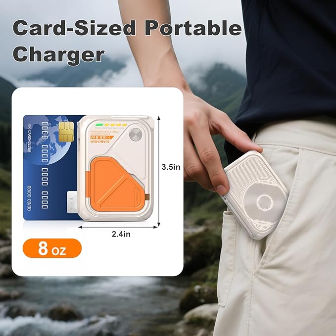 P05 Magnetic Portable Charger, 6-in-1 Power Bank with AC Wall Plug Built in Cable,10000mAh Wireless PowerBank Travel Essentials 22.5W Fast Charging for iPhone,Samsung,Andriod,Small Portable Charger