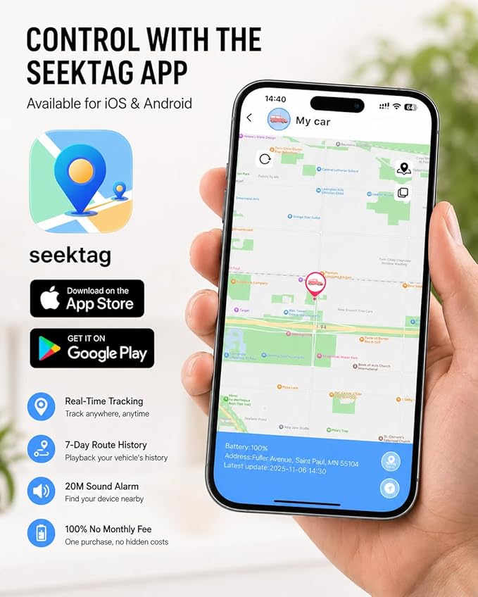 GPS Tracker Device for Car Vehicles: Mini Hidden Self-Magnetic no Subscription Trackers for Tracking Kids Elderly Vehicle pet - Real Time Location Track Devices no Monthly Fee for Android and iPhone