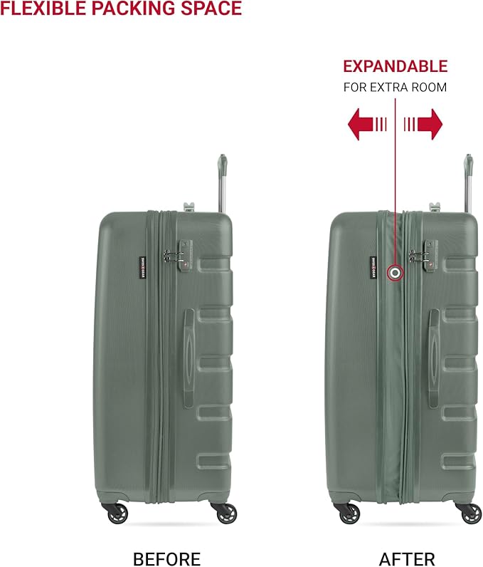 SwissGear 7366 Signature Hardside Expandable Luggage with Spinner Wheels, TSA Lock, Cup-Holder, Olive, 2-Piece Set (19/27)