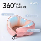 KPNEOL Travel Pillow, 100% Pure Memory Foam Travel Neck Pillow Airplane Neck Support Ergonomic Design for Traveling Suitable for Airplanes,Offices and Cars-Cooling Silk Light Pink