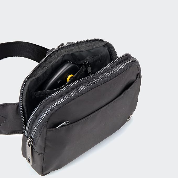 Pander Everywhere Belt Bag for Women, 5 Zipper Pockets Nylon Crossbody Fanny Pack Purse (Black)