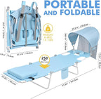 Backpack Beach Tanning Chair with Canopy and Face Hole, 6-Position Folding Lay Out Lounge Chair, UPF 50+ Wind-Resistant Sun Shade, Portable Recliner for Sunbathing, Outside, Poolside, Lawn, 2 Pack