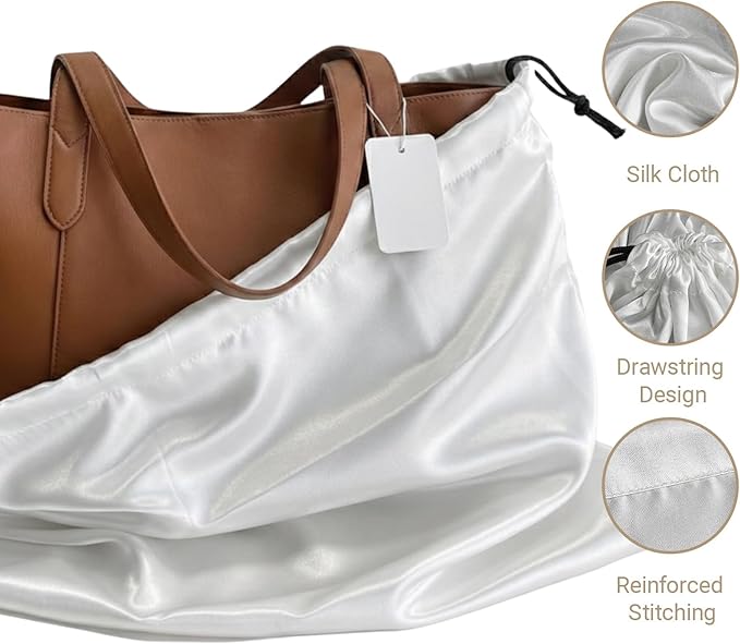 Q&J Fabric Co. 6 Pack Satin Dust Bags for Purses and Handbags - Purse Storage Organizer with Drawstring, Dustproof Travel Storage Pouches for Handbags, Shoes, Boots & Clothes (15.7"x19.7", White)