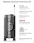 Carry On Luggage with Spinner Wheels, 8010S Aluminum Frame Zipperless Polycarbonate Hard Shell Suitcase (ZX-Core, Charcoal Metallic, 20 Inch)