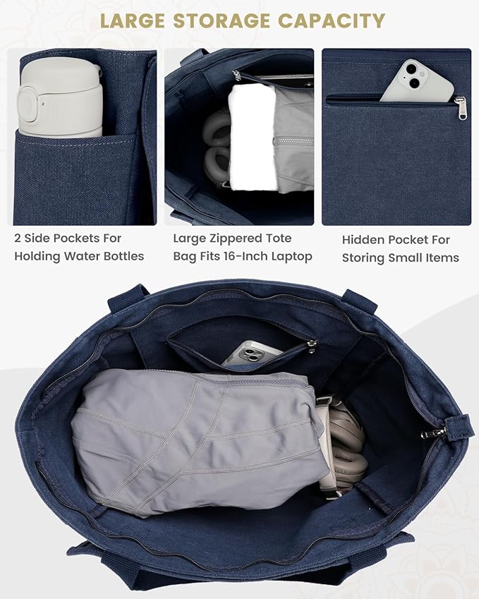 Gonex Yoga Mat Bag, Yoga Gym Bag Tote Bag with Multi Pockets For Women Men, Canvas Yoga Mat Carrier Take in Out Mat Easily For Pilates Travel Workout Office
