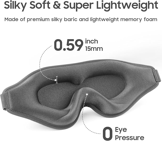 Sleep Mask - Total Blackout 3D Sleeping Mask, Super Lightweight & Silky Soft Eye Mask for Sleeping, Fully Adjustable Fit for Home, Office, Traveling, Meditation, Yoga, Gray, Mothers Day Gifts