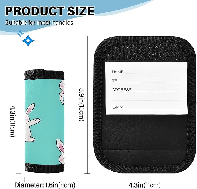 Rabbit Dancing Luggage Handle Wrap for Suitcase Luggage Tags Handle Covers Identifiers Soft Decorations Travel Accessories 2 Pack