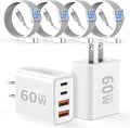 2 Pack USB C Charger Block 60W, 4-Port GaN5 Super Fast Phone Charger, Type C Charging Block PD 20W & QC 20W with 6.6FT USB C Cable for iPhone17 Air/17/16/15Pro Max Samsung Galaxy S24