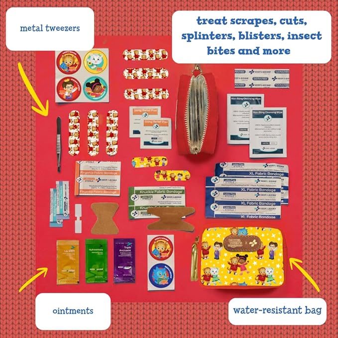 KeepGoing Daniel Tiger’s Small Travel First Aid Kit Kids – 60 Pc. Mini First Aid Kit for Purse, Diaper Bag, & Backpack with Latex-Free Bandages – 4 Oz., & 4.5 x 3.5 x 2 in, TSA-Approved