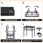 YihuiKo Small Folding Camping Table with Storage Net, 3 Adjustable Heights Foldable Table Lightweight & Portable with Carry Handle for Outdoor Indoor, Pure Black
